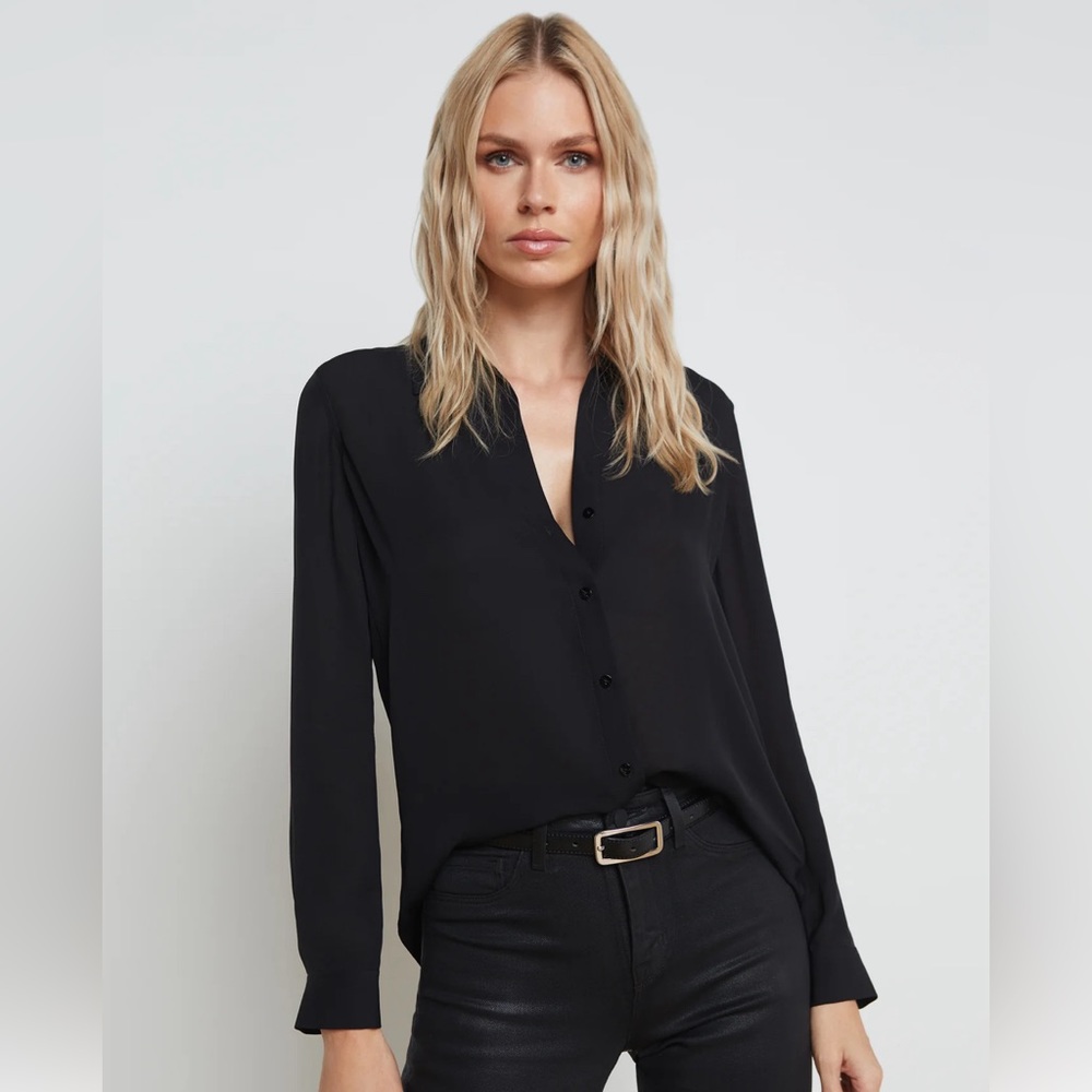 L’Agence black button up silk blouse with pockets - oversized Women’s M/L